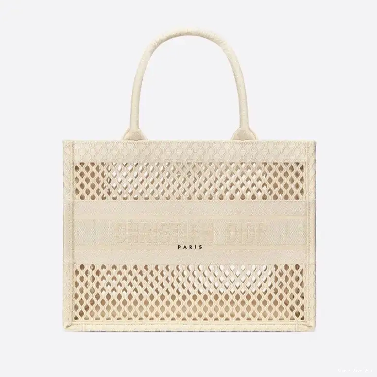 Mesh Canvas Motif Book Dior Tote Beige 0501